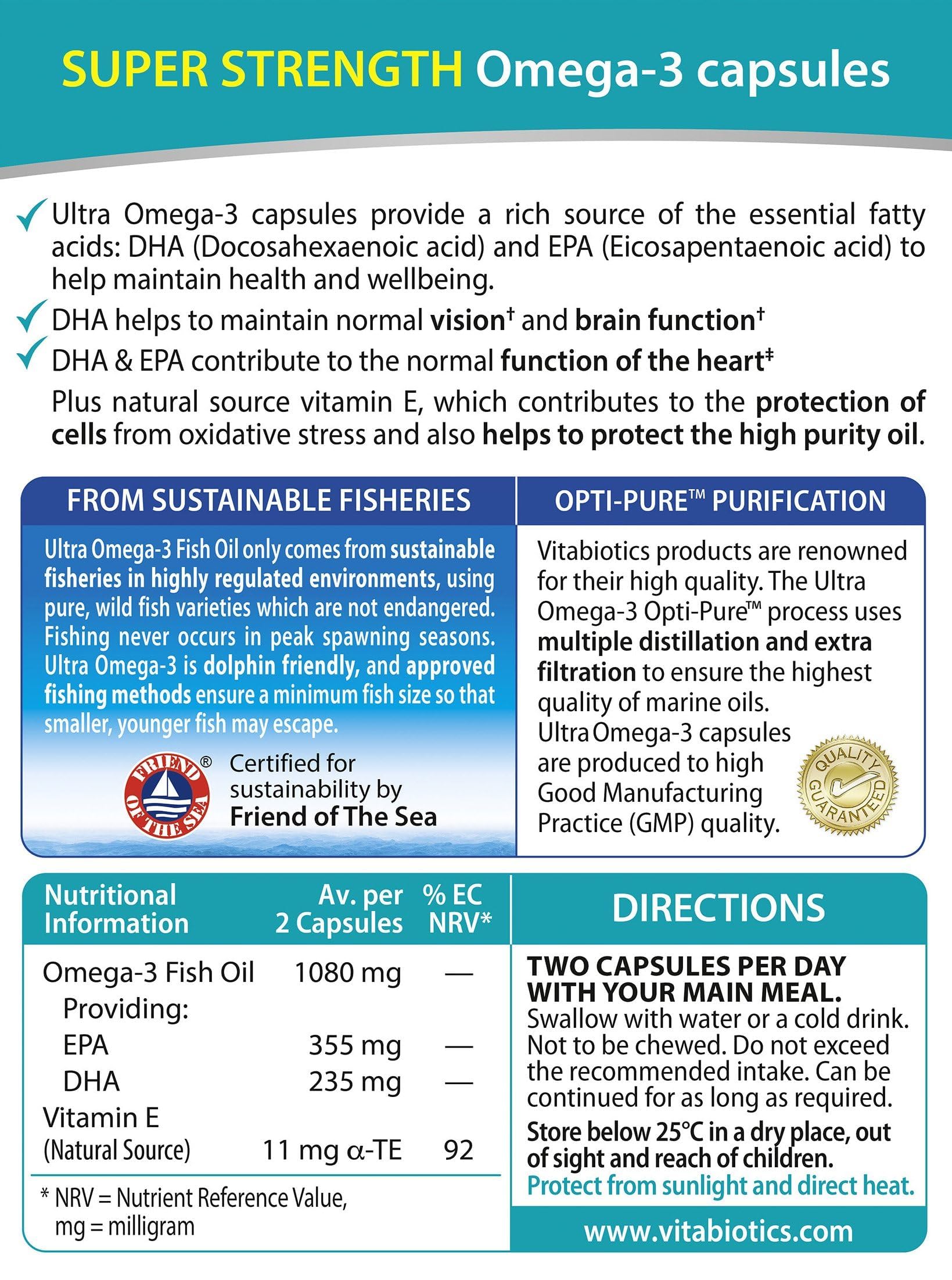 Vitabiotics Ultra Omega3 - Détail d'emballage pour une utilisation pratique.