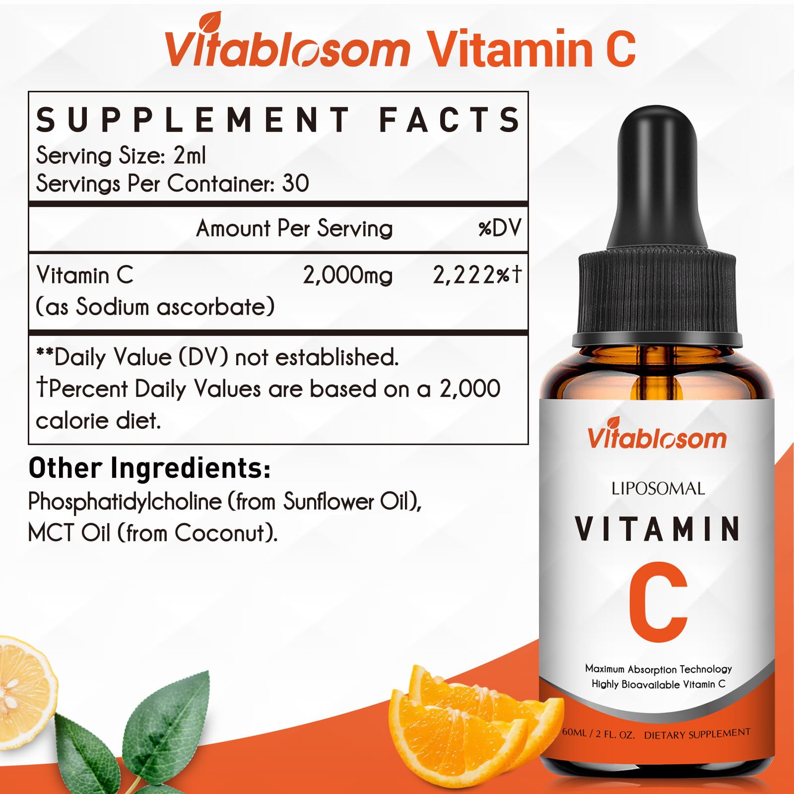 Vitablosom Liposomale Vitamine C 2000mg : antioxydant quotidien pour énergie durable