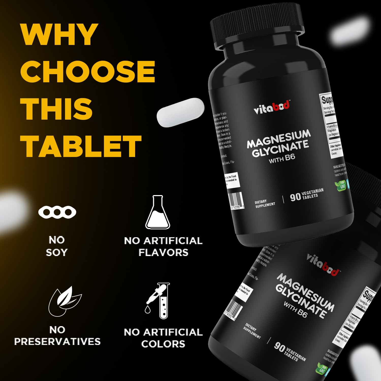 Vitabod Magnésium Glycinate 1000 mg – comprimés sans additifs artificiels.