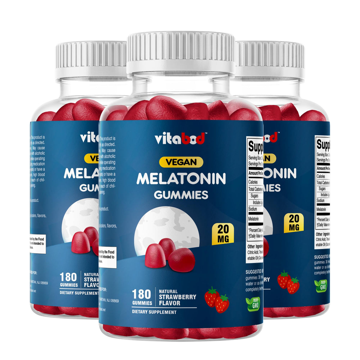 Vitabod Mélatonine Gummies – bouteille, présentation élégante pour le sommeil.