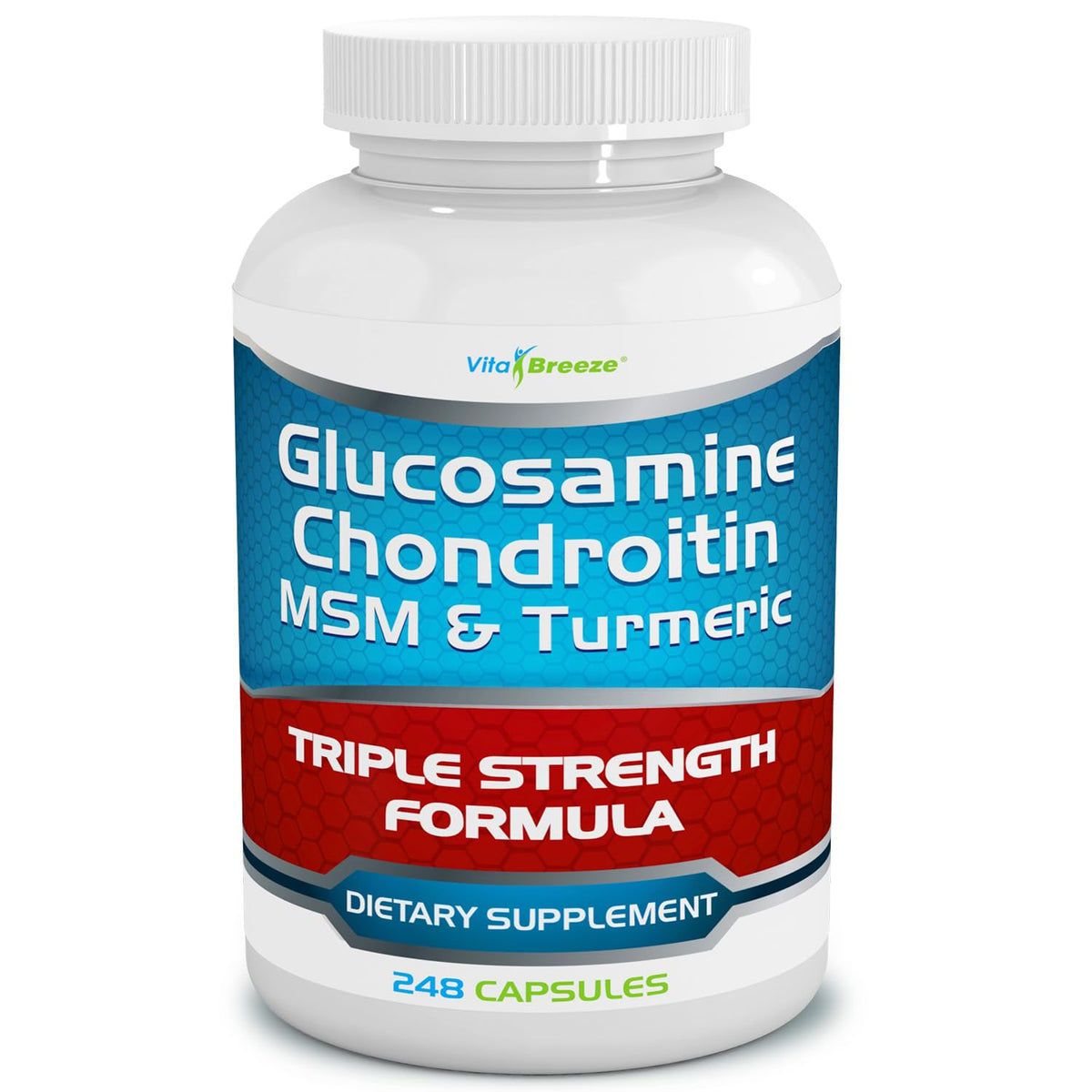 VitaBreeze bouteille glucosamine chondroïtine msm curcuma prête à l'emploi, soutien potentiel à la mobilité
