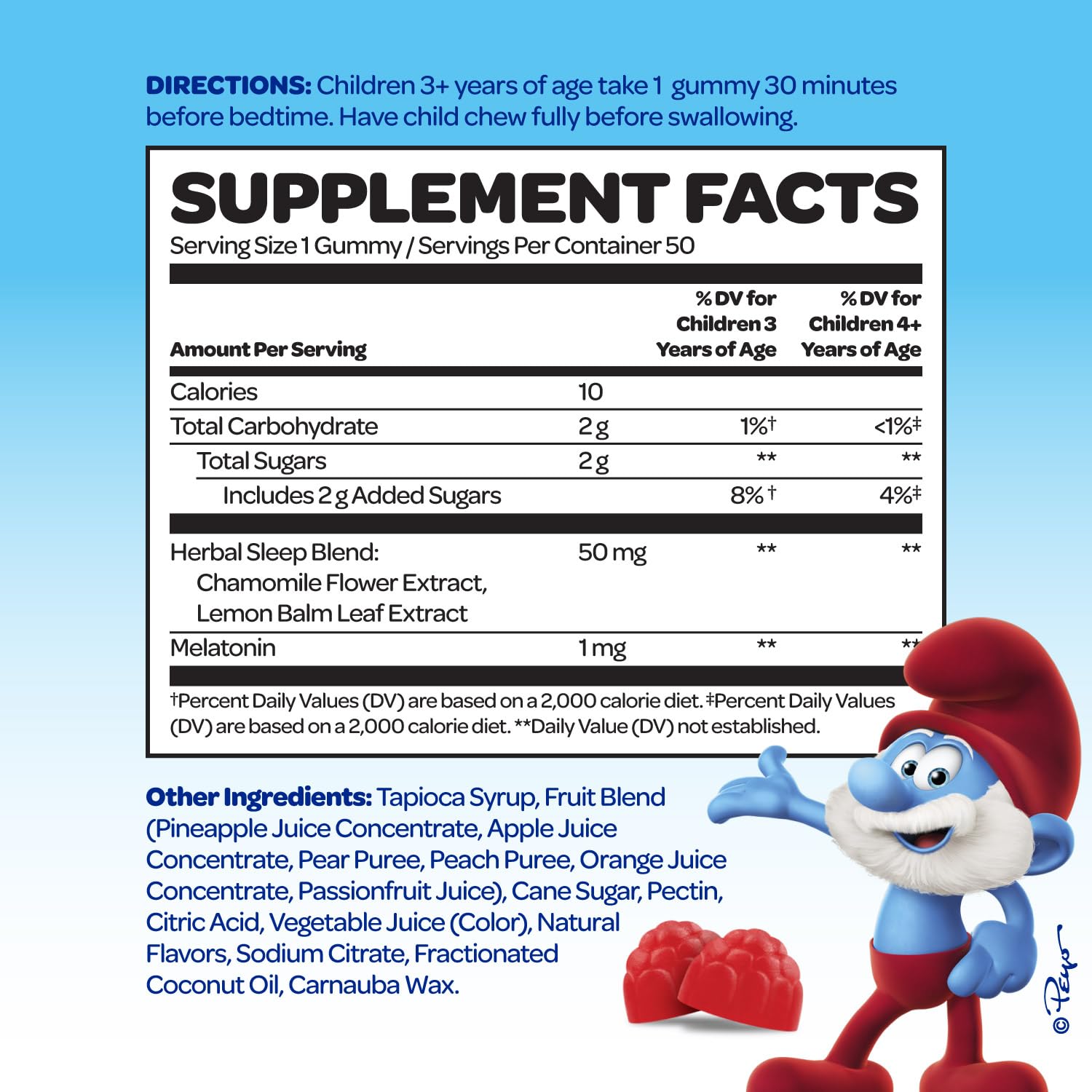 Bouteille Vitaburst Smurfs, formule sans additifs, pratique à emporter.