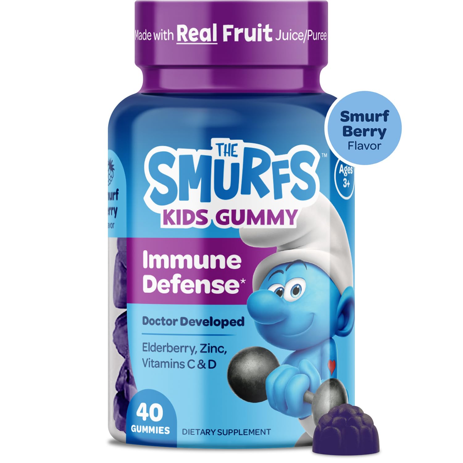 Smurfs Enfants Gommes Immunité, boîte 40 bonbons, pratique à emporter.