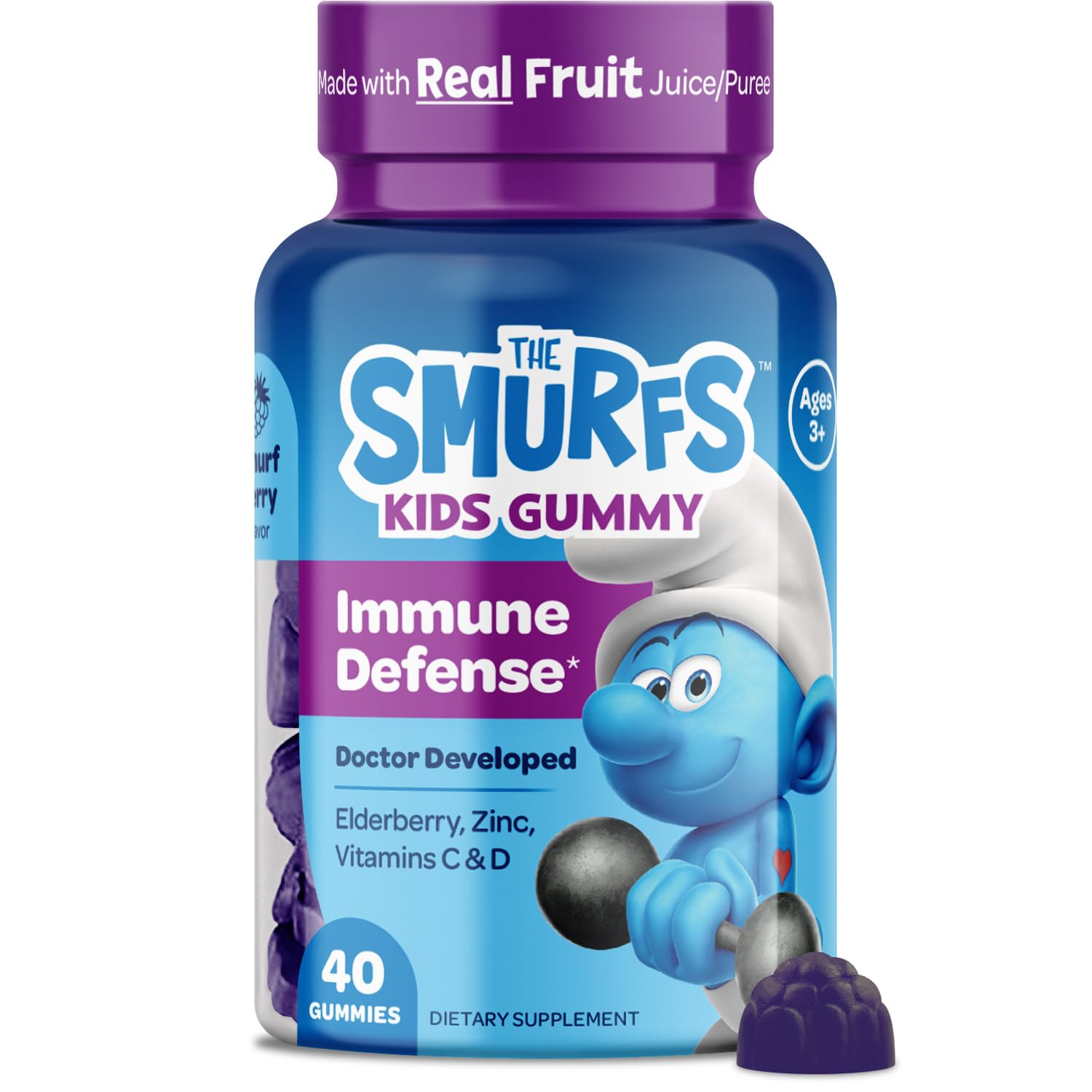 VITABURST Smurfs Enfants Gommes Immunité emballage: soutien quotidien pour les petits.