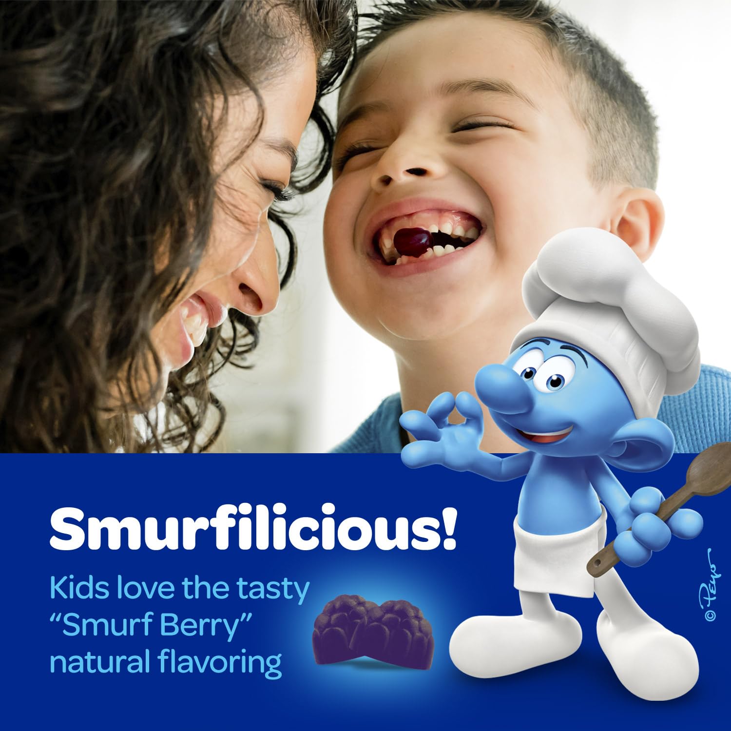 Smurfs Enfants Gommes Immunité ciblent le sureau noir pour un goût naturel.
