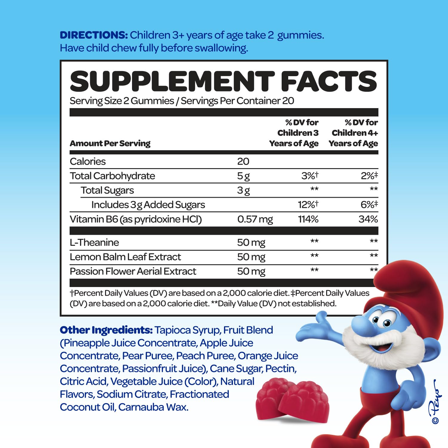 Saveur Smurf Berry de VITABURST, gommes faciles à mâcher pendant les activités scolaires.
