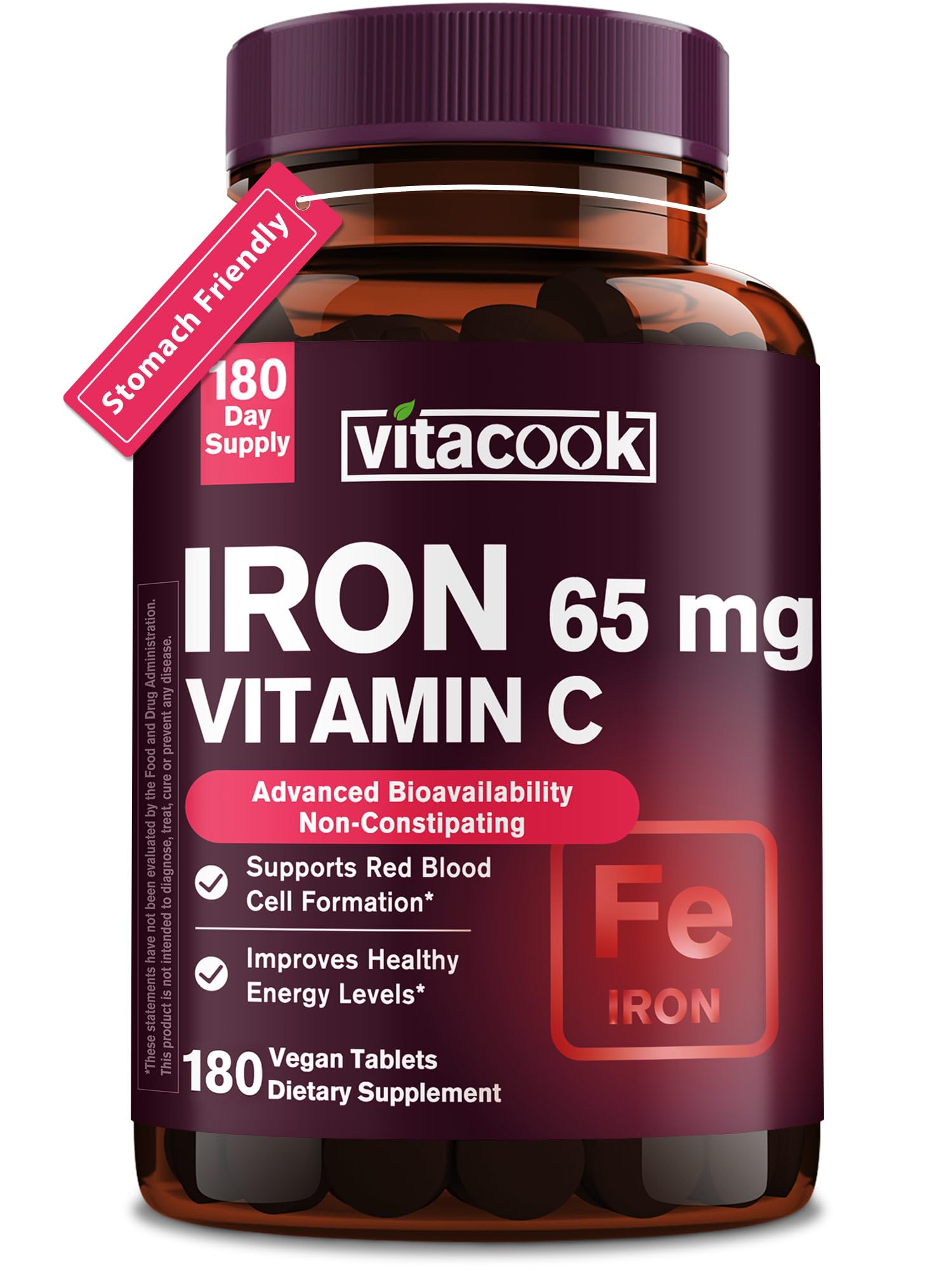 Vitacook fer65mg et vitamine C250mg – bouteille pour un apport quotidien sûr et bien absorbé.