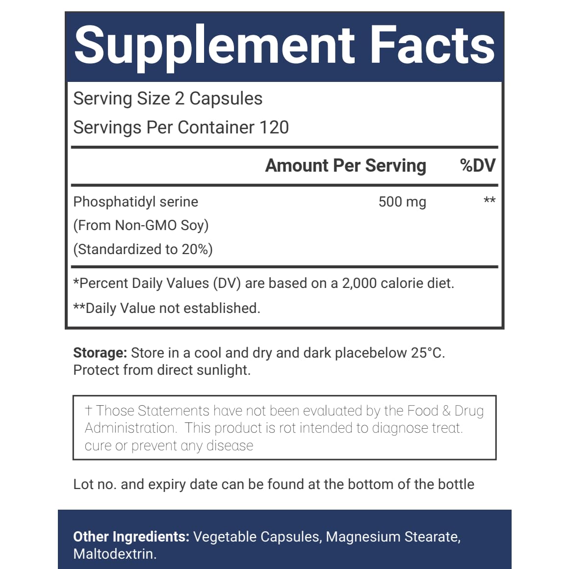 VitaCosmoX Phosphatidylsérine - emballage de 60 gélules