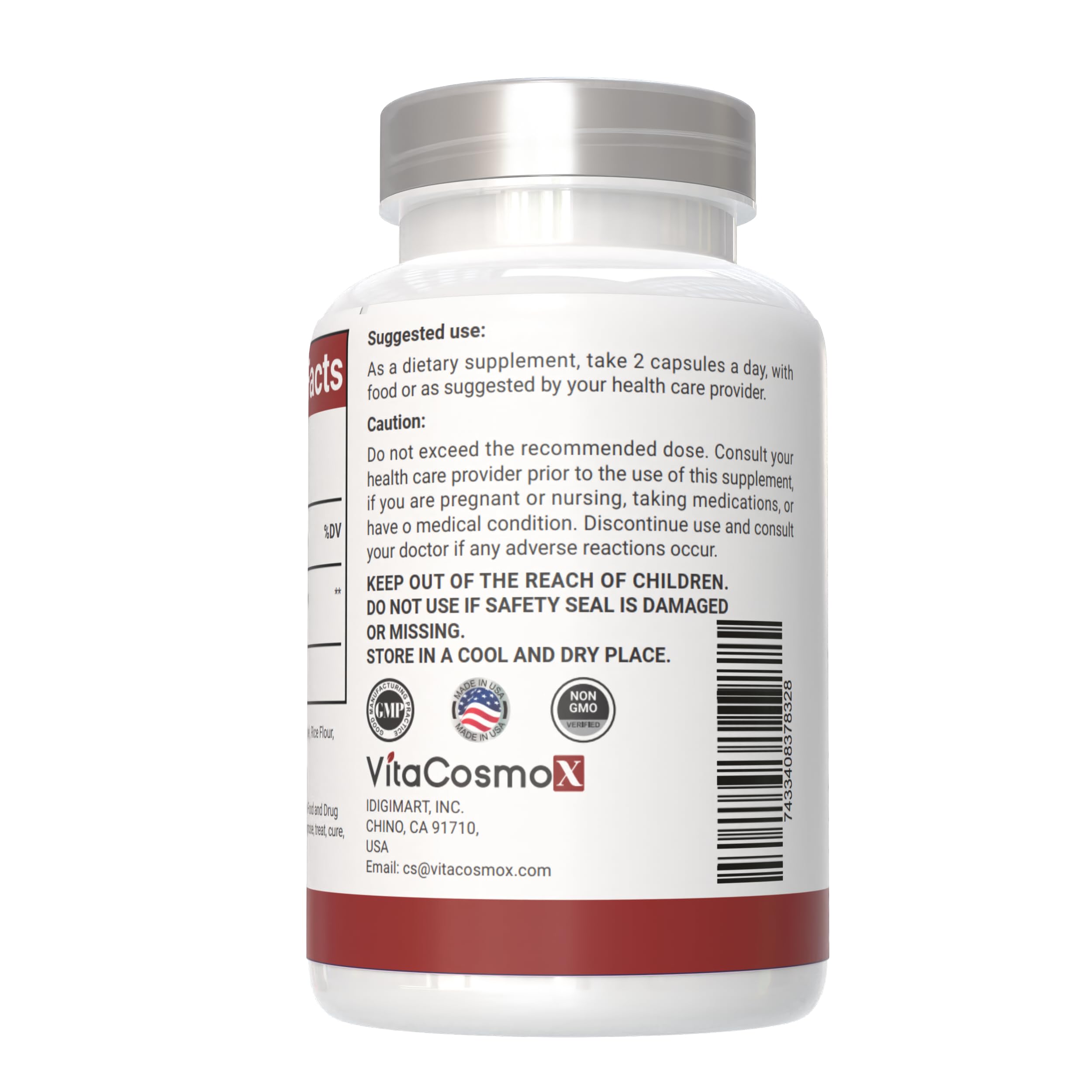 VitaCosmoX Berberine HCL étiquette sans gluten : produit sûr et clair