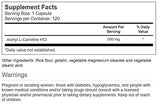 Vitacost Acétyl-L-Carnitine HCl, gélules visibles, soutien cognitif et endurance.