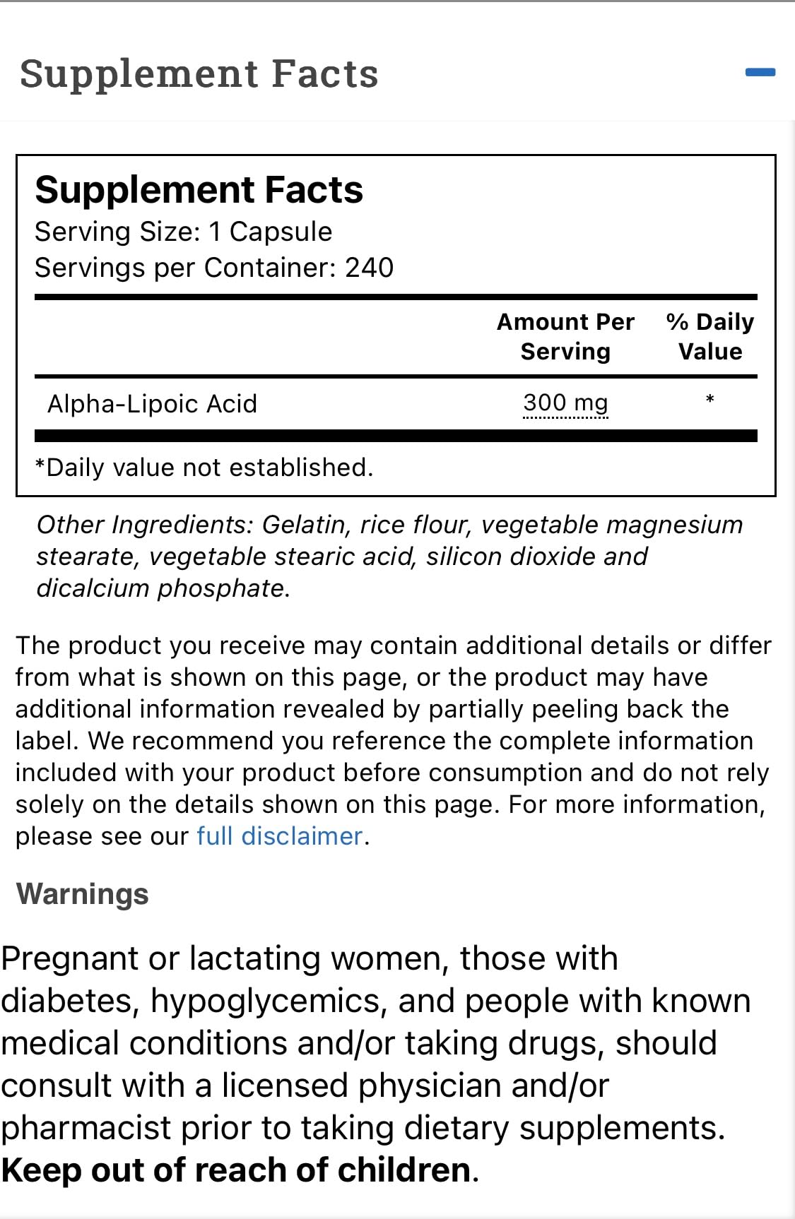 Vitacost Acide Alpha-Lipoïque – capsules prêtes à l’emploi, usage quotidien potentiel