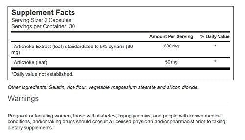 Capsules Vitacost Artichoke Extract montrant le dosage par portion