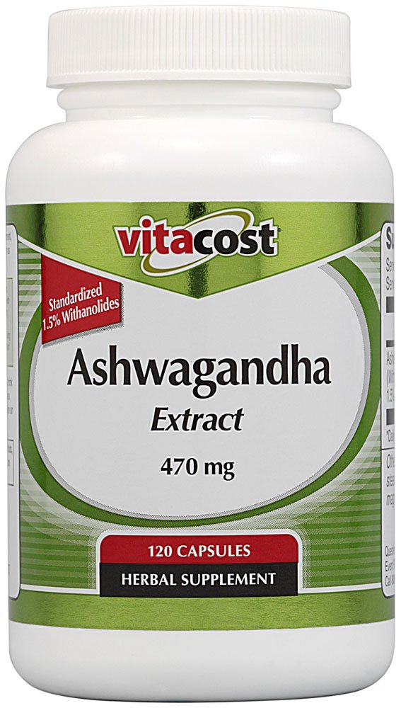 Capsules Vitacost Ashwagandha Extrait en flacon standardisé, soutien potentiel à l'humeur.