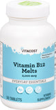 Vitacost B12 2000 mcg, bouteille de comprimés fondants goût framboise-pêche, soutien potentiel à l'énergie.