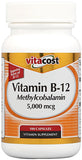 Vitacost B12 méthylcobalamine, bouteille de 5000 mcg, soutient énergie et concentration au quotidien.