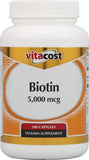 Vitacost Biotine 5000 mcg – capsules, soutien potentiel des cheveux et des ongles.