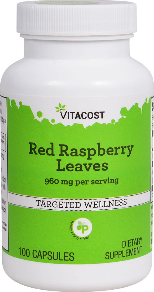 Vitacost Brand Feuilles de framboise rouges en bouteille, infusion possible pour le bien-être quotidien.