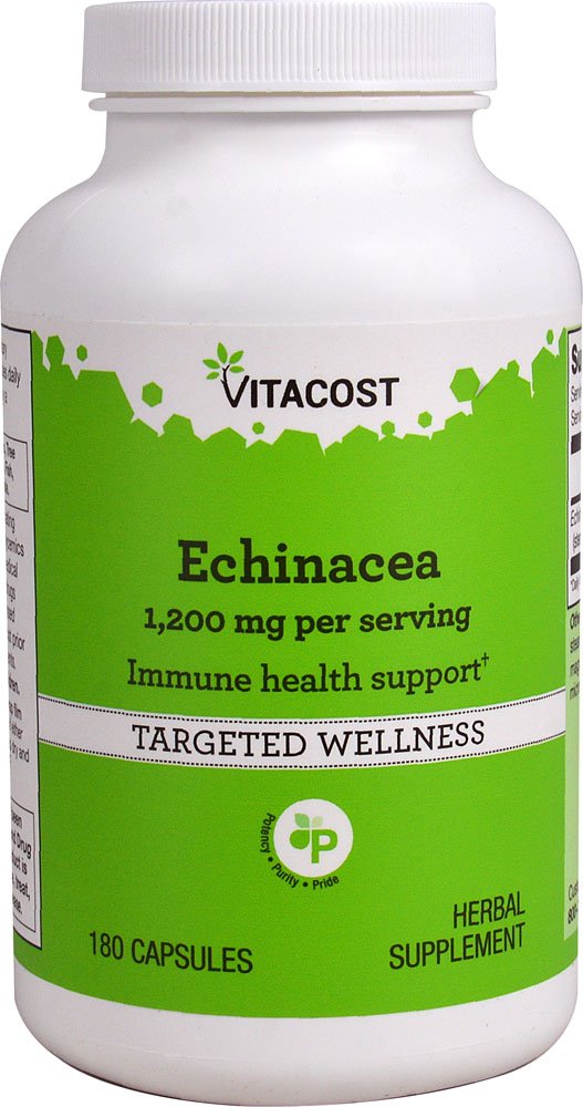 Vitacost Echinacea - gélules dans la bouteille, soutien potentiel du système immunitaire.