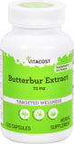 Vitacost Butterbur Extract – bouteille et gélules visibles, soutien potentiel au quotidien.