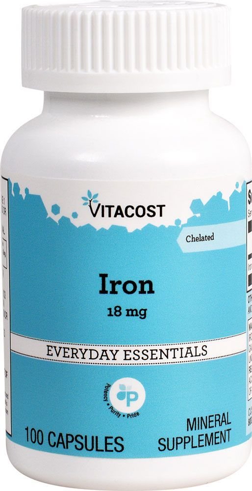 Vitacost Fer 18 mg, gelules — soutien potentiel à l’apport quotidien en fer.