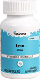 Vitacost Fer 18 mg, gelules — soutien potentiel à l’apport quotidien en fer.