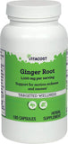 Vitacost Gingembre Racine, bouteille de 180 gélules, peut apporter un soutien digestif lors des déplacements.