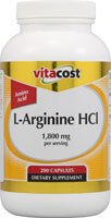 Vitacost L-Arginine HCl, capsules, soutien potentiel à la circulation et énergie quotidienne.