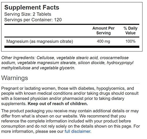 Vitacost Magnésium Citrate 400 mg – Tablettes pour routine quotidienne bien-être.