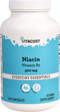 Vitacost niacine 500 mg, bouteille, soutien potentiel au métabolisme.