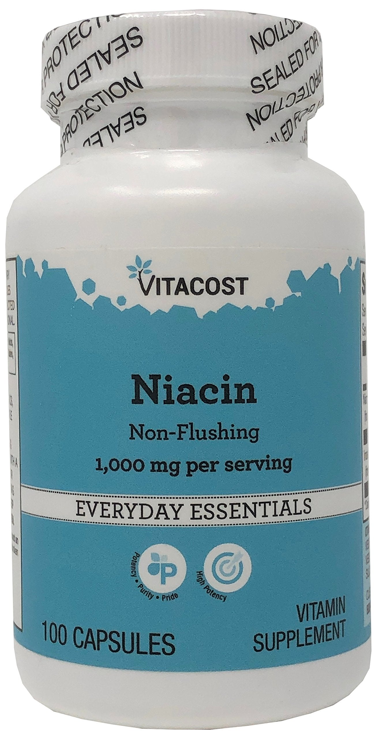 Vitacost Niacine sans inconfort – flacon pratique pour soutenir le métabolisme des graisses.
