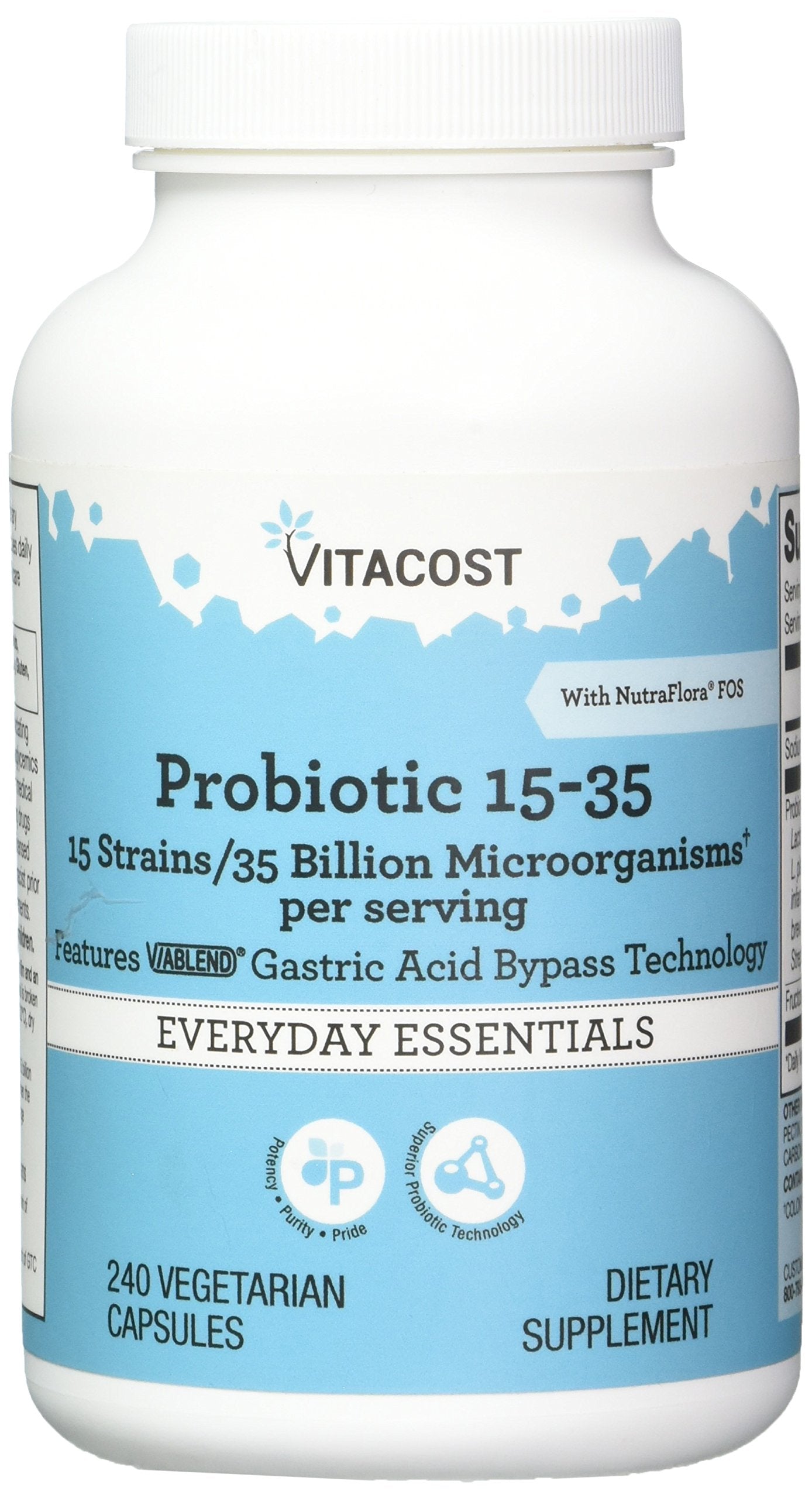 Vitacost Probiotic 15-35: bouteille de capsules, soutien potentiel à la digestion.