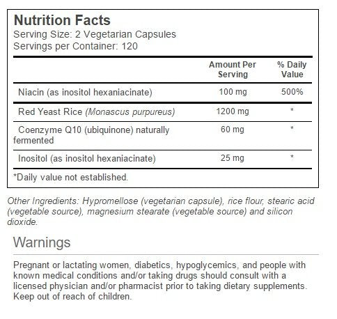 Vitacost riz levure rouge et CoQ10 – étiquette lisible pour choix éclairé