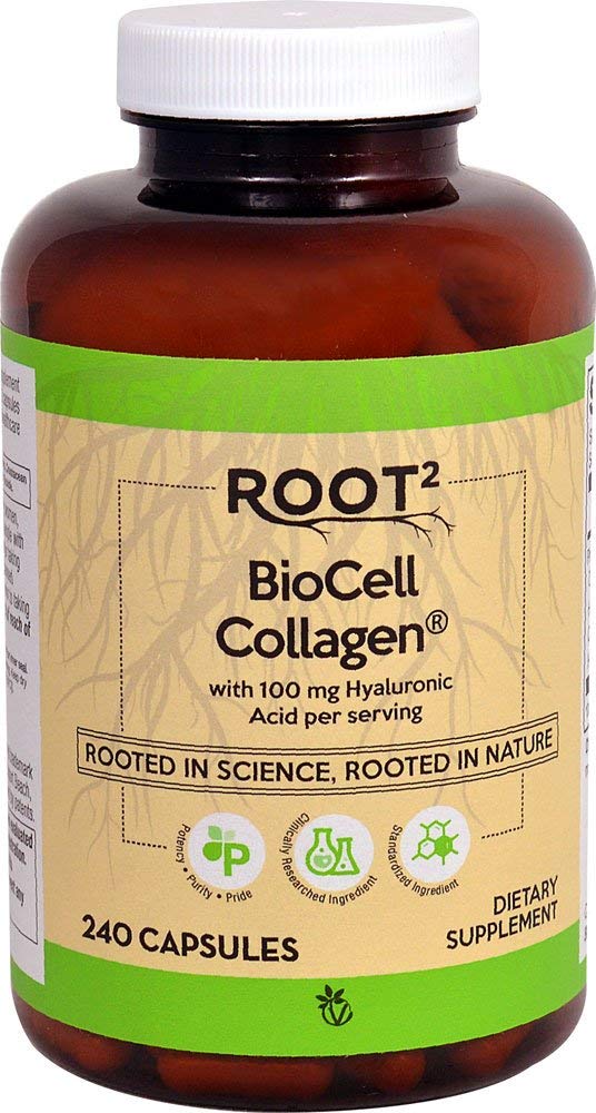 Vitacost ROOT2 BioCell Collagen avec acide hyaluronique, gélules pour soutien des articulations.