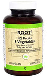 Vitacost ROOT2: Bouteille de capsules montrant le mélange fruits et légumes pour un apport quotidien