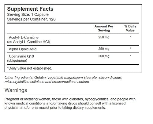Vitacost Synergie CoQ10 et ALA-Carnitine, capsules – protection antioxydante et utilisation quotidienne.