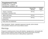 Vitacost Synergie CoQ10 et ALA-Carnitine, capsules – protection antioxydante et utilisation quotidienne.