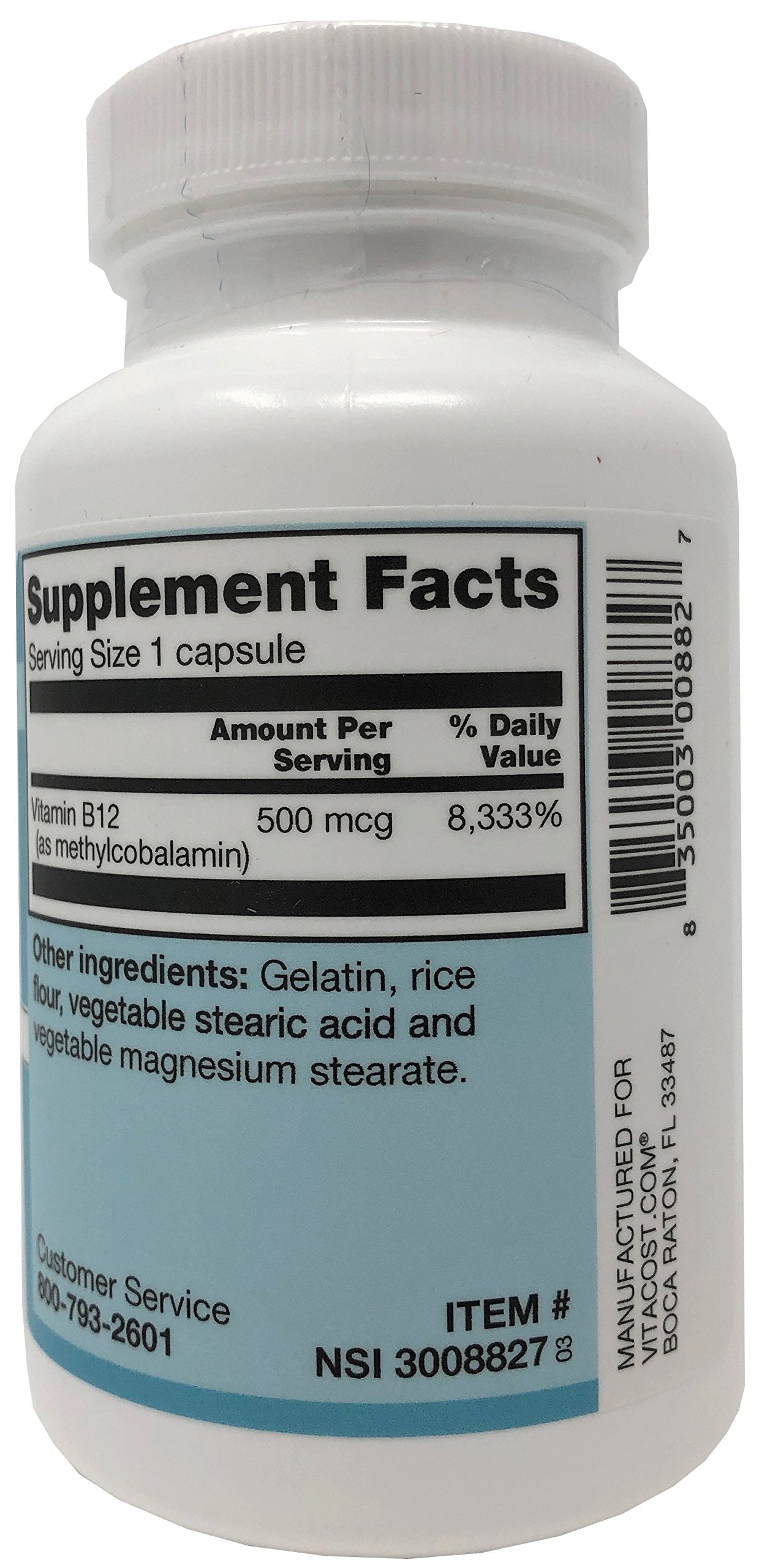 Vitacost B-12 méthylcobalamine, capsules, aide à la concentration et vitalité.
