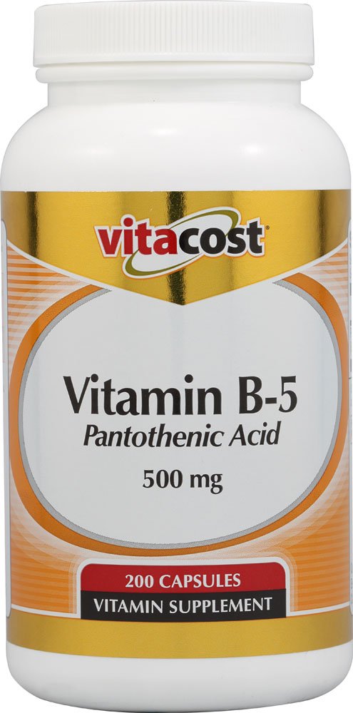 Vitacost Vitamine B5 acide pantothénique - bouteille et capsules, soutien potentiel du métabolisme