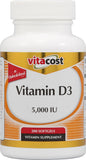 Vitacost Vitamin D3 5000 UI – bouteille softgels, soutien potentiel à la santé osseuse.