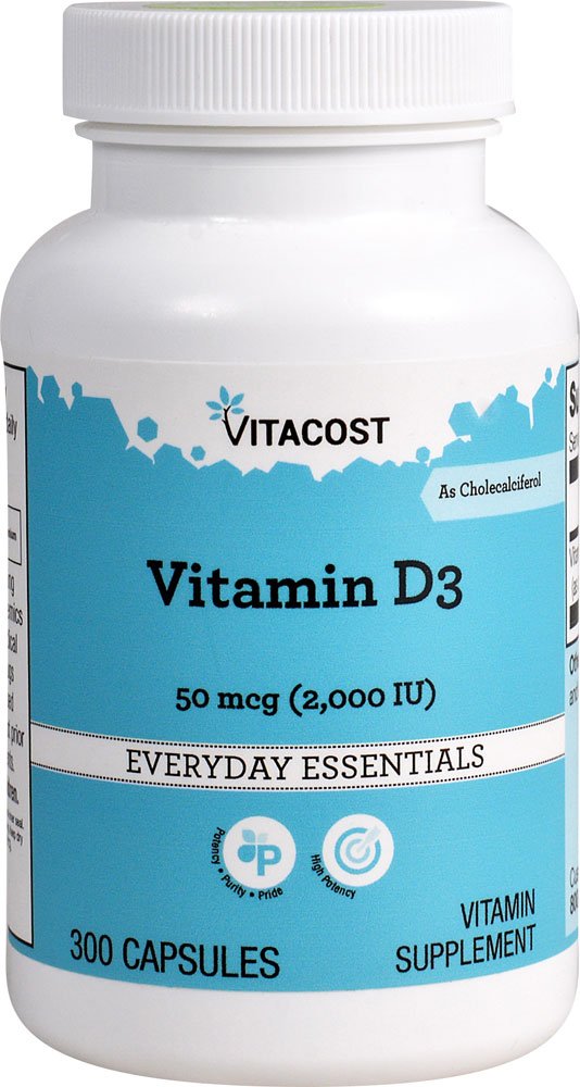 Vitacost Vitamine D3 – bouteille 2000 UI, soutien des os et du système immunitaire