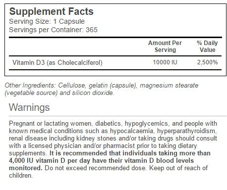 Vitacost Vitamine D3 en capsules, bouteille 365 gélules, soutien potentiel des os et dents.