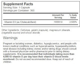 Vitacost Vitamine D3 en capsules, bouteille 365 gélules, soutien potentiel des os et dents.