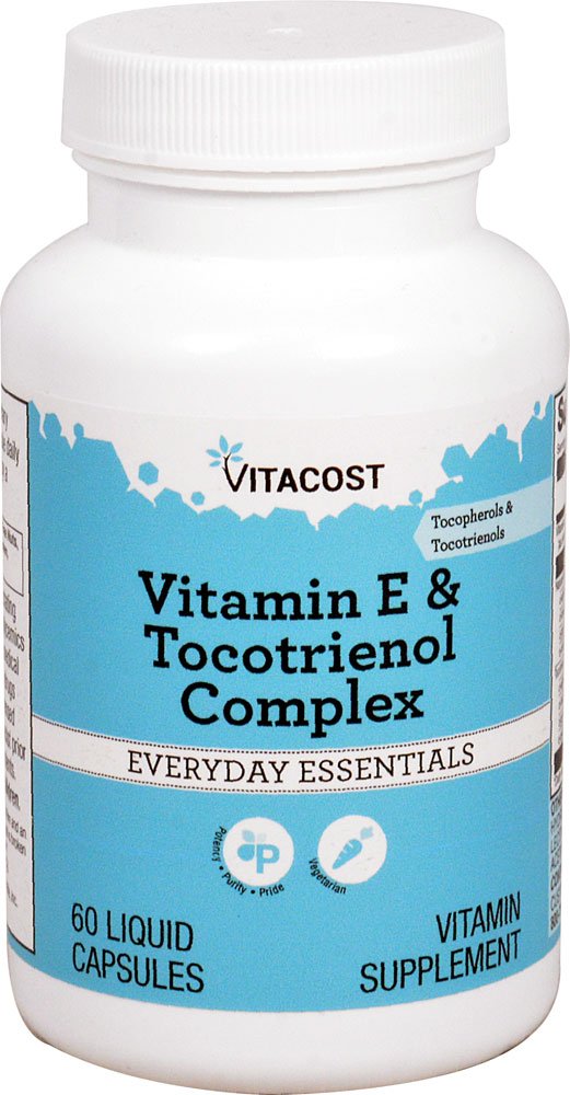 Vitacost vitamine E tocotriénol complexe bouteille, bénéfice antioxydant et usage quotidien