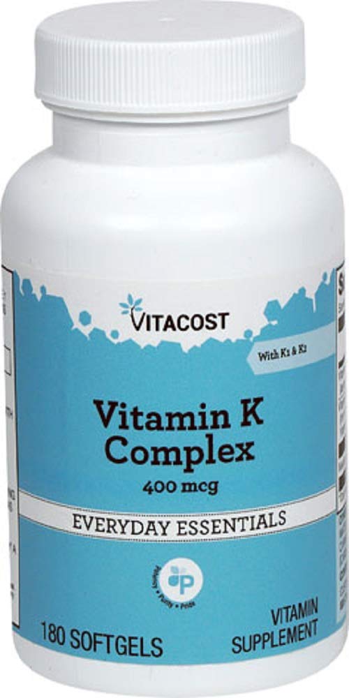 Vitacost Vitamine K Complexe K1 et K2, soutien potentiel pour des os solides et une circulation saine.
