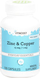Vitacost Zinc et Cuivre, emballage pilules, apport quotidien pratique des minéraux essentiels