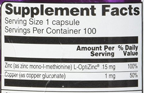 Vitacost Zinc et Cuivre, capsule détaillée, absorption potentielle améliorée