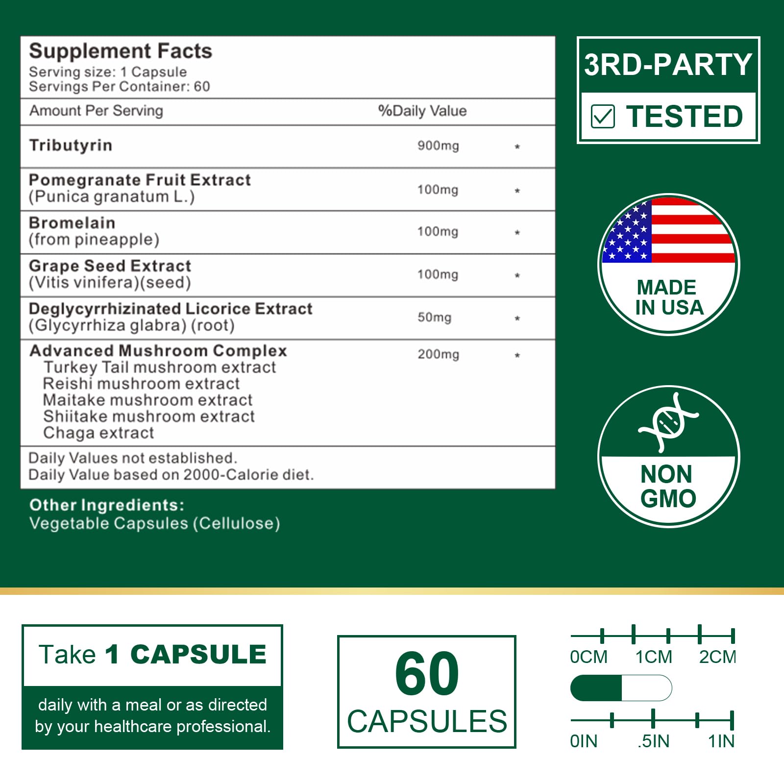 Capsules Tributyrin VITACRLLYNMN, présentation claire pour le bien-être digestif.