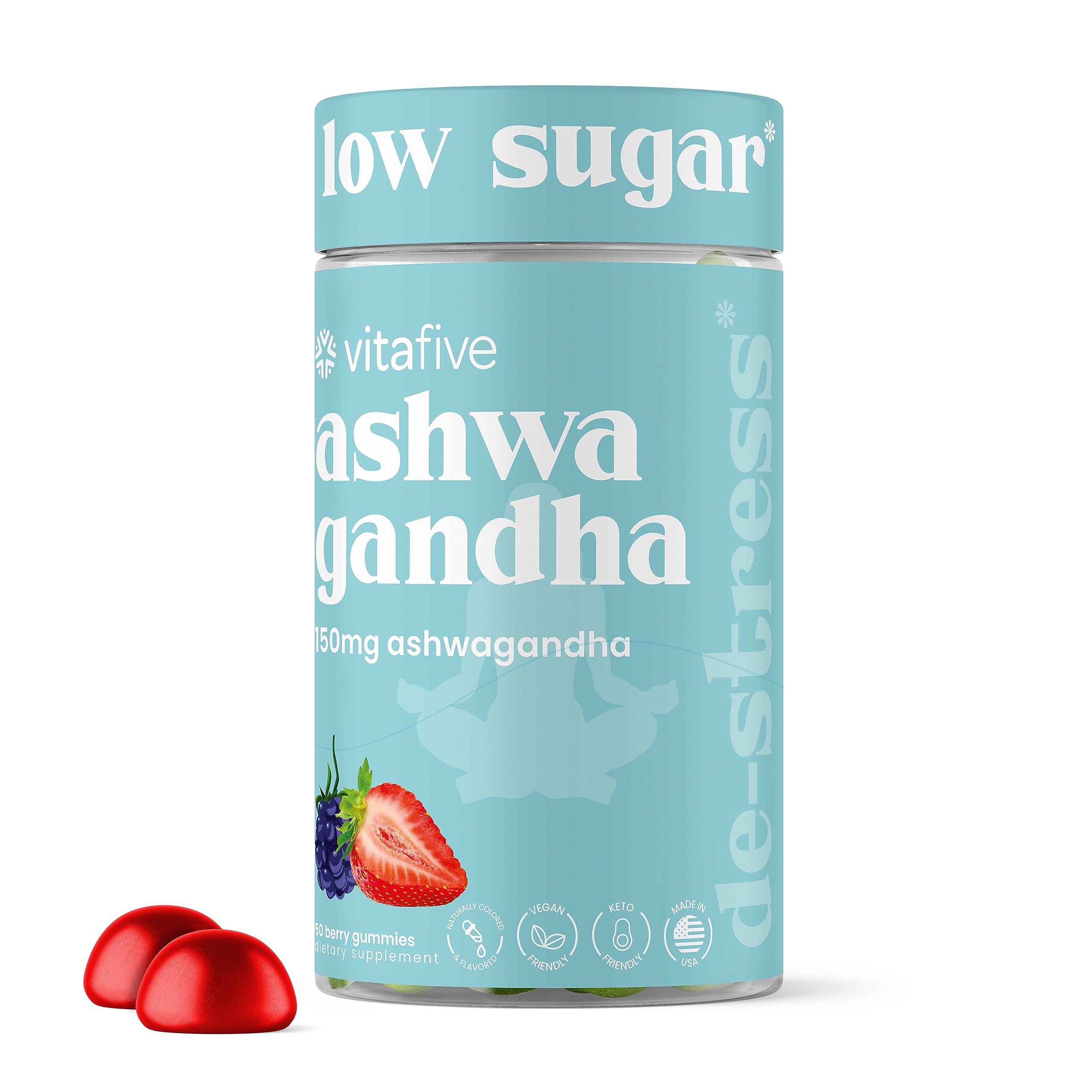 Gommes Vitafive Ashwagandha avec B12 dans la boîte, pratique pour le quotidien.