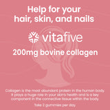 Vitafive gommes collagene gommes rouges—texture fondante et absorption rapide.