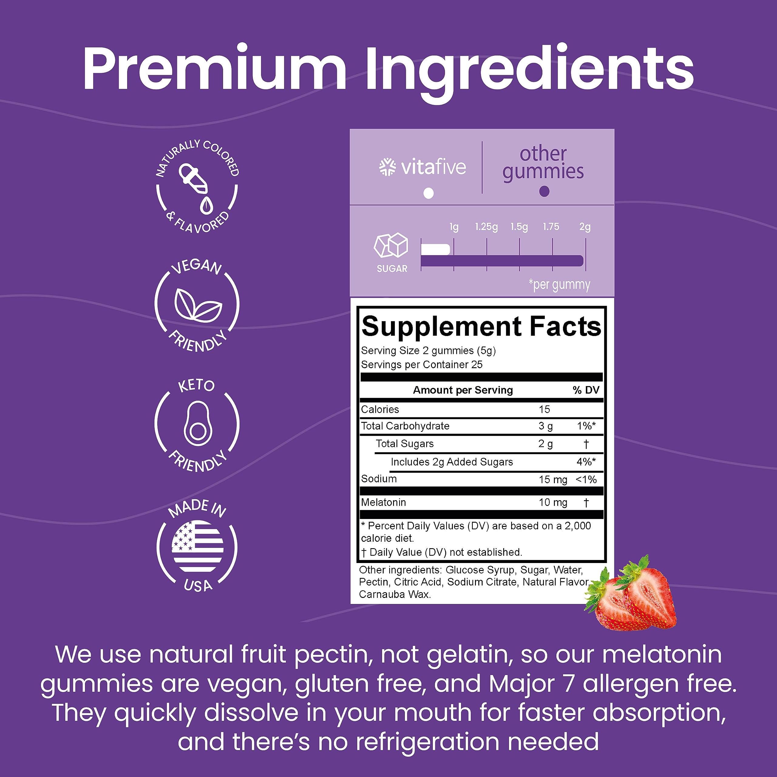 Gommes aux arômes naturels de fruits Vitafive Mélatonine 10 mg.